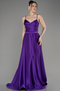 Длинное Атласное Вечернее Платье Пурпурный ABU1601