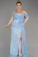 Платье Для Помолвки Большого Размера Чешуйчатый Длинный Синий ABU3579