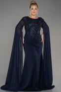Вечернее платье большого размера Длинный Сифон Темно-синий ABU3913