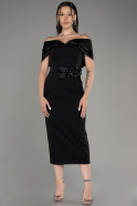Платье для приглашения большого размера Миди Черный ABK2098