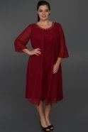 Короткое Свободное Вечернее Платье Бордовый C9029