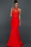 Длинное Вечернее Платье Оранжево-Красный AN2371