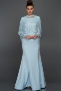 Длинное Платье С Хиджабом Синий ABU351