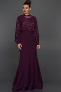 Длинное Платье С Хиджабом Сливовый ABU351