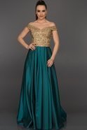 Длинное Вечернее Платье Золотой-Темно-зеленый ABU028
