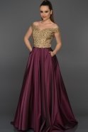 Длинное Вечернее Платье Золотой-Сливовый ABU028
