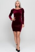 Короткое Велюровое Вечернее Платье Бордовый AR36772