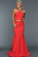Длинное Вечернее Платье Оранжево-Красный AN2460