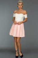 Короткое Вечернее Платье Белый-Розовый ES3569