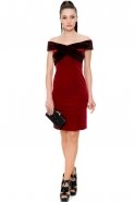 Короткое Велюровое Вечернее Платье Бордовый C8002