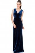 Длинное Велюровое Вечернее Платье Темно-синий O4488