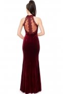 Длинное Велюровое Вечернее Платье Бордовый T2758