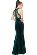Длинное Велюровое Вечернее Платье Изумрудно-зеленый T2758