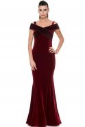 Длинное Велюровое Вечернее Платье Бордовый ABU484
