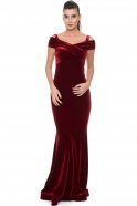 Длинное Велюровое Вечернее Платье Бордовый C7219