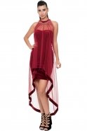 Короткое Велюровое Вечернее Платье Бордовый ABO011