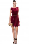 Короткое Велюровое Вечернее Платье Бордовый T2706