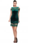 Короткое Велюровое Вечернее Платье Изумрудно-зеленый T2707