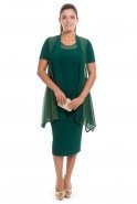 Вечернее Платье Свободного Кроя Зеленый-Золотой AL8352