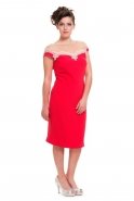 Вечернее Платье Свободного Кроя Оранжево-Красный O3616
