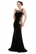 Длинное Вечернее Платье Черный-Золотой C3005