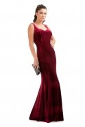 Длинное Велюровое Вечернее Платье Бордовый C6195