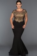 Длинное Свободное Вечернее Платье Черный-Золотой FB2836