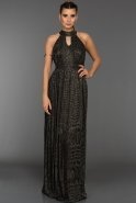 Длинное Вечернее Платье Черный-Серебряный ABU159