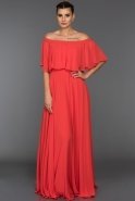 Длинное Вечернее Платье Оранжево-Красный ABU267