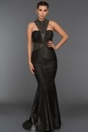 Длинное Вечернее Платье Черный-Серебряный F4239