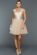 Короткое Вечернее Платье Телесный F7126