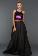 Длинное Вечернее Платье Черный-Пурпурный F2428