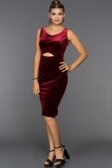 Короткое Велюровое Вечернее Платье Бордовый ABK231