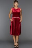 Короткое Велюровое Вечернее Платье Бордовый DS411