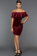 Короткое Велюровое Вечернее Платье Бордовый ABK233