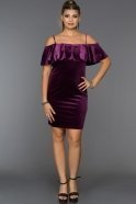 Короткое Велюровое Вечернее Платье Пурпурный ABK233