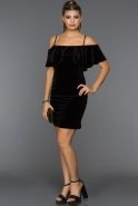 Короткое Велюровое Вечернее Платье Черный ABK233