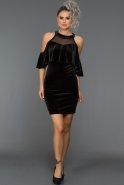 Короткое Велюровое Вечернее Платье Черный AR38119