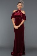 Длинное Велюровое Вечернее Платье Бордовый ABU491