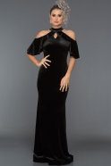 Длинное Велюровое Вечернее Платье Черный ABU491