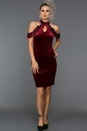 Короткое Велюровое Вечернее Платье Бордовый ABK242
