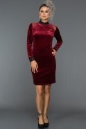 Короткое Велюровое Вечернее Платье Бордовый DS426