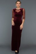 Длинное Велюровое Вечернее Платье Бордовый AR36991