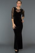 Длинное Велюровое Вечернее Платье Черный AR36991