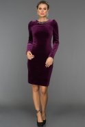 Короткое Велюровое Вечернее Платье Пурпурный ABK238