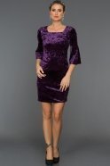 Короткое Велюровое Вечернее Платье Пурпурный AR38095