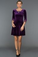 Короткое Велюровое Вечернее Платье Пурпурный AR38097