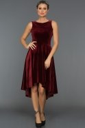 Короткое Велюровое Вечернее Платье Бордовый AR38102