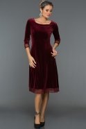 Короткое Велюровое Вечернее Платье Бордовый AR38104