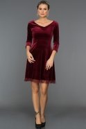 Короткое Велюровое Вечернее Платье Бордовый AR38107